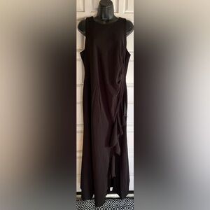 Sleeveless Black Maxi Dress with Draped Side Ruffle